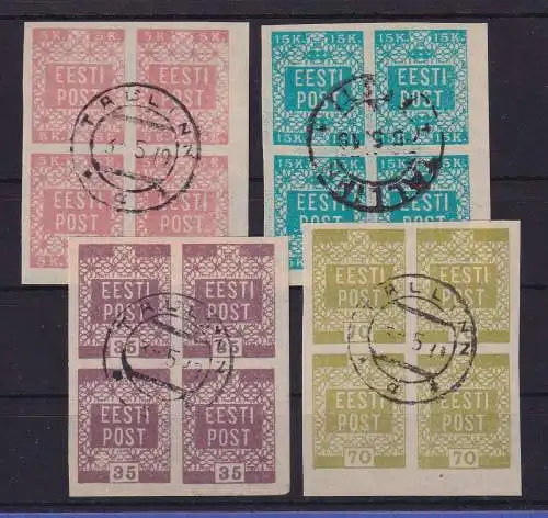 Estland 1918 Blumenmuster Mi.-Nr. 1-4 jeweils Viererblock O TALLIN