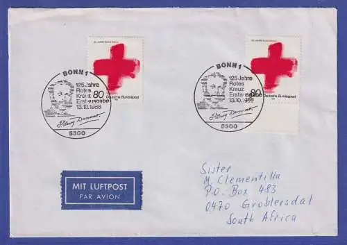 Bund 1988 Rotes Kreuz Mi.-Nr. 1387 als MEF auf Luftpostbrief mit ET-So.-O BONN