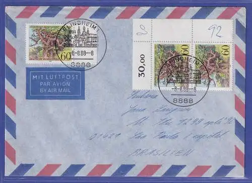 Bund Mi.-Nr. 1356 ER-Paar und Seitenrandstück als MEF auf LP-Brief O BLINDHEIM