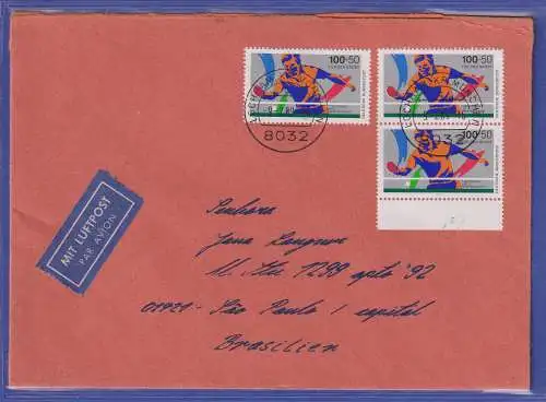 Bund 1989 Sporthilfe Mi.-Nr. 1408 als MEF auf Luftpost-Brief FDC O LOCHHAM