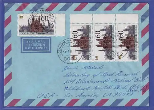 Bund 1990 Speyer Mi.-Nr. 1444 als MEF auf Luftpost-Brief O LOCHHAM