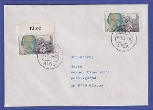 Bund 1990 Schliemann Mi.-Nr. 1480 als MEF auf Ausl.-Drucksache O WILLICH