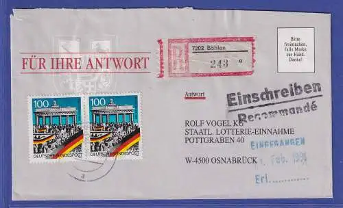 Bund 1990 Mauerfall Mi.-Nr. 1482 Paar als MEF auf R-Brief O BÖHLEN