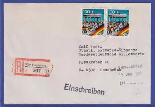 Bund 1990 Mauerfall Mi.-Nr. 1482 Paar als MEF auf R-Brief O MAGDEBURG