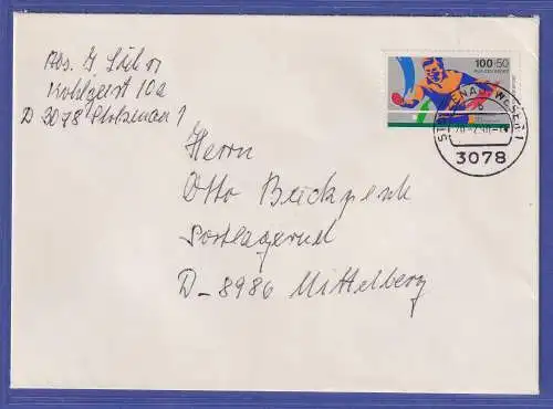 Bund 1989 Sporthilfe Mi.-Nr. 1408 als EF auf Brief O STOLZENAU / WESER