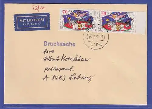 Bund 1989 Zirkus Mi.-Nr. 1412 Paar als MEF auf Luftpost-Drucksache O WILLICH