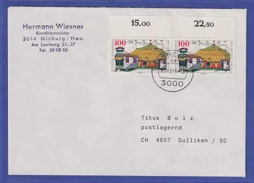 Bund 1989 Zirkus Mi.-Nr. 1414 OR-Paar als MEF auf Brief O HANNOVER