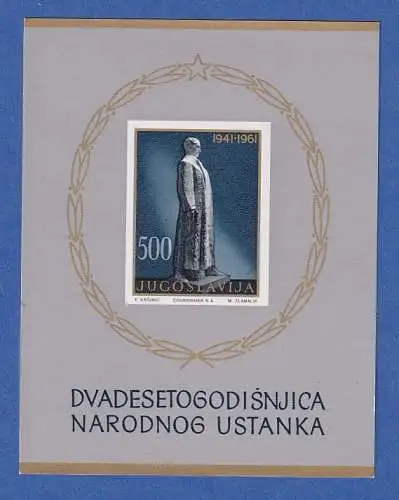 Jugoslawien 1961 Mi.-Nr. Block 6 Jahrestag des Aufstandes von 1941 **