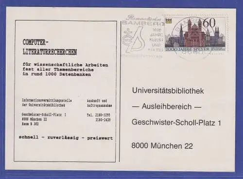 Bund 1990 Speyer Mi.-Nr. 1444 als EF auf Postkarte O BAMBERG