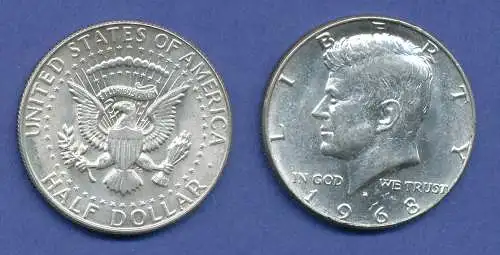 USA Kennedy 1/2 Dollar 1968, 11,5g 400er Silber ! 