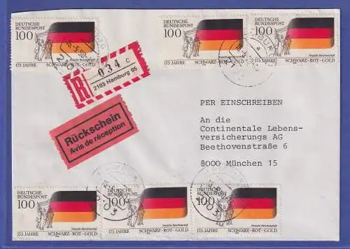 Bund 1990 Nationalfarben Mi.-Nr. 1463 per 6 als MEF auf R-Brief O HAMBURG