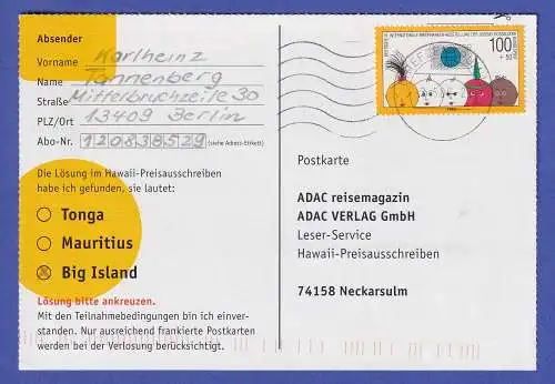 Bund 1990 Jugend-Ausstellung Mi-Nr. 1472 als EF auf Bedarfspostkarte an den ADAC