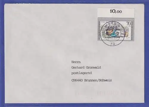 Bund 1990 Jugend Mi.-Nr. 1456 Oberrandstück als EF auf A-Brief O WORBIS