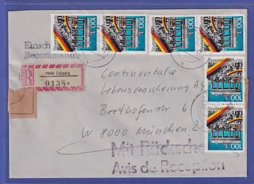 Bund 1990 Mauerfall Mi-Nr. 1482  6 Stück (3 Paare) als MEF auf R-Brief O LEIPZIG