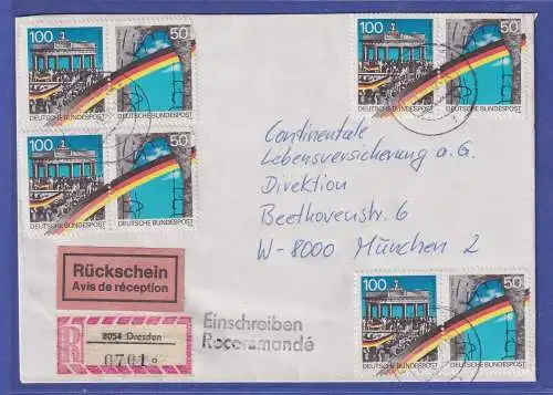 Bund 1990 Mauerfall 4mal Block-ZSD Mi.-Nr. 1481-1482 auf R-Brief O DRESDEN