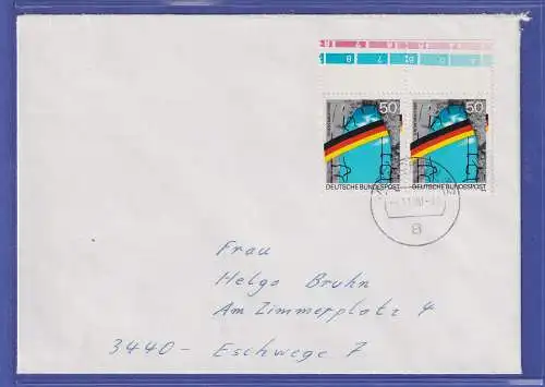 Bund 1990 Mauerfall Mi.-Nr. 1481 Oberrandpaar als MEF auf Brief FDC O MÜNCHEN