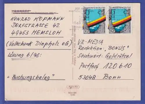 Bund 1990 Mauerfall Mi.-Nr. 1481 Paar als MEF auf AK O BRIEFZENTRUM 49