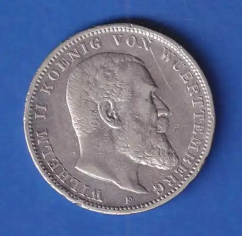 Württemberg Silbermünze König Wilhelm II. 3 Mark 1909 F ss