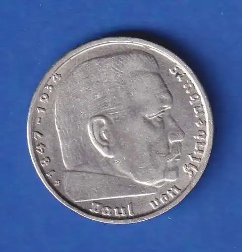 Dt. Reich Silbermünze Hindenburg 2 Reichsmark mit HK 1938 B vz