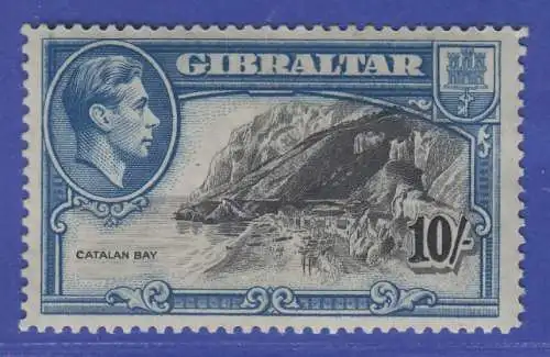 Gibraltar 1938 Georg V. Ansichten 10Sh  gez. L14  Mi-Nr. 116B  ** / MNH 