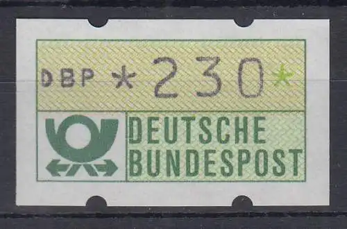 ATM Mi.-Nr. 1.1  orangener Unterdruck stark nach unten verschoben, Wert 230 **