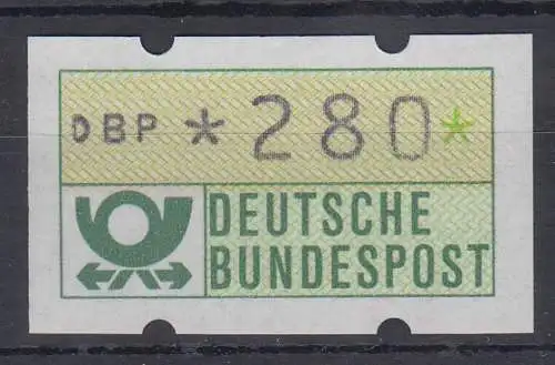 ATM Mi.-Nr. 1.1  orangener Unterdruck stark nach unten verschoben, Wert 280 **