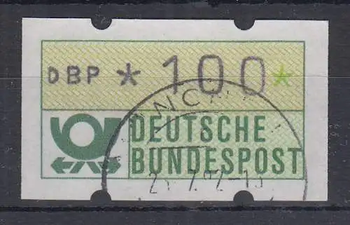 ATM Mi.-Nr. 1.1  orangener Unterdruck stark nach unten verschoben, Wert 100 O