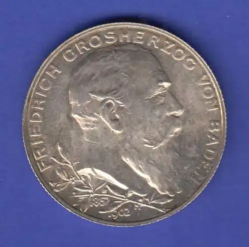 Baden 1902 Silber-Gedenkmünze 2 Mark 1902 Regierungs-Jubiläum Großherzog 