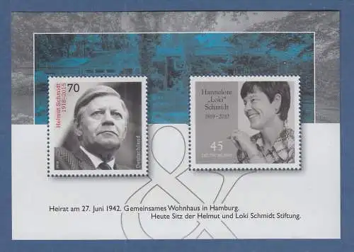 Deutschland 2019 Blockausgabe Loki Schmidt und Helmut Schmidt, Mi.-Nr. Block 83