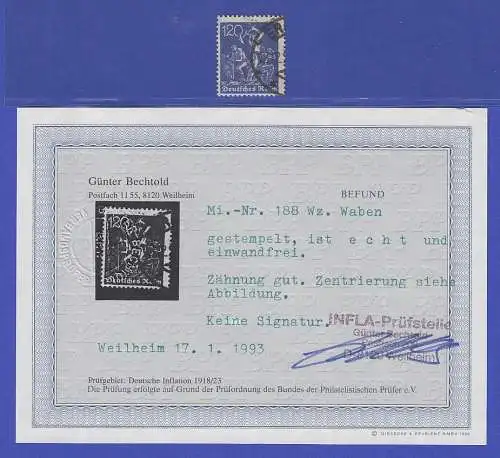 Dt. Reich 1922 Bergmann 120 Pf  Mi.-Nr. 188 echt O INFLA-gpr.mit FB Bechtold BPP