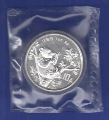 VR China 1995 Silbermünze Panda 10 Yuan,  31,10g 1 Oz. Ag999 orig.-verschweisst