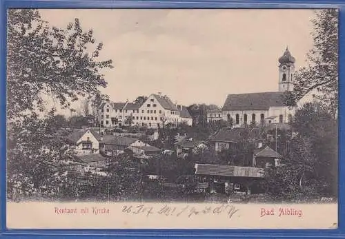 Alte AK Bayern Bad Aibling Rentamt mit Kirche , gelaufen 1907