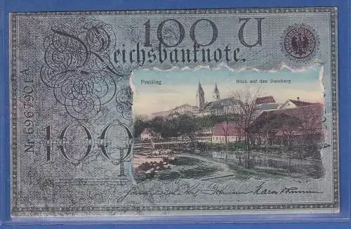 Alte AK Bayern Reichsbanknote 100 Blick auf den Domberg , gelaufen 1910