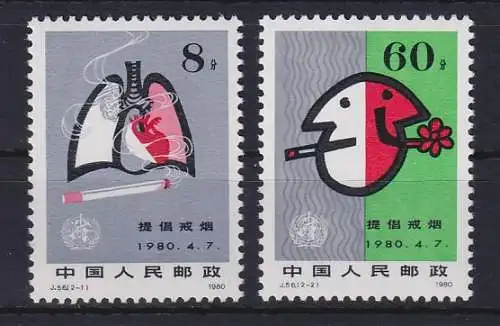 VR China 1980 Anti-Raucher-Kampagne Mi.-Nr. 1605-06 ** PR China J.56  MNH