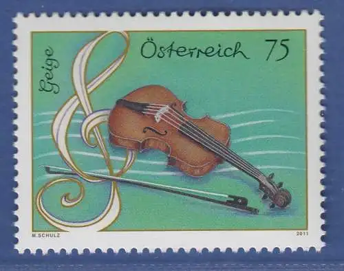 Österreich 2011 Sondermarke Geige mit Bogen Violinschlüssel  Mi.-Nr. 2907