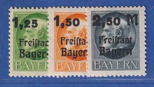 Bayern 1919 Ludwig III. Mit Aufdruck neuer Wert Mi.-Nr. 174-176A Satz 3 Werte **