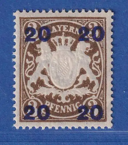 Bayern 1920 Wappen mit Aufdruck 20 enger Abstand Mi.-Nr. 177 I y **