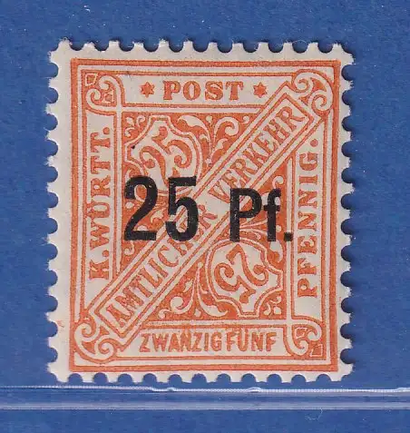 Württemberg 1916 Dienstmarke mit Aufdruck 25 Pf.  Mi.-Nr. 240 X **