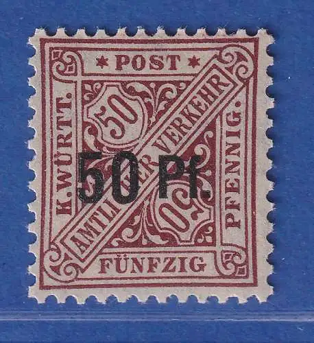 Württemberg 1919 Dienstmarke mit Aufdruck 50 Pfg  Mi.-Nr. 255 ** 