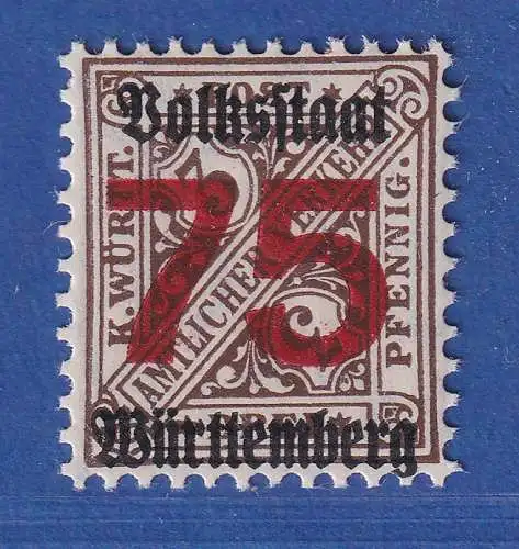 Württemberg 1919 Dienstmarke mit Aufdruck 75 auf 3Pfg  Mi.-Nr. 271 X **