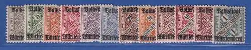 Württemberg 1919 Dienstmarken mit Aufdruck Volksstaat Mi.-Nr. 258-270 Satz ** 