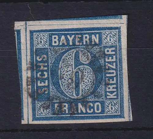 Bayern 6 Kreuzer blau Mi.-Nr. 10 überrandig geschnitten mit GMR 