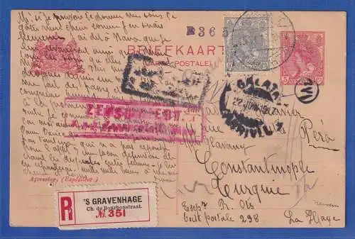 Niederlande 1917 Zensierte R-Postkarte gel. von 'sGravenhage nach Konstantinopel