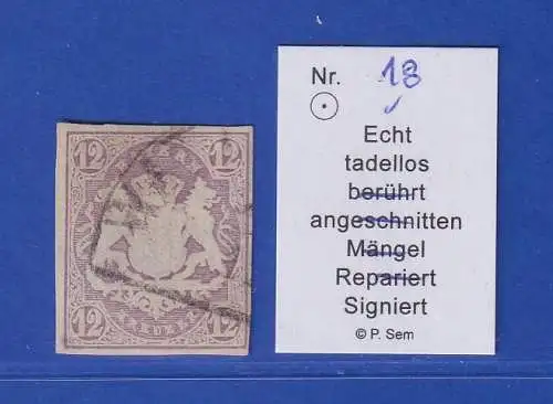 Bayern Wappen 12 Kreuzer violett Mi.-Nr. 18 gestempelt gpr. SEM BPP