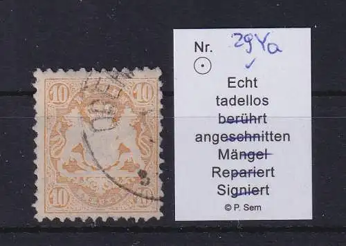 Bayern Wappen 10 Kreuzer mattgelb Mi.-Nr. 29Ya gestempelt gpr. SEM BPP