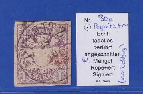 Bayern Wappen 1 Mark violett Mi.-Nr. 30a O PEGNITZ gpr. SEM BPP