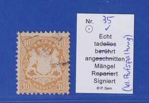 Bayern Wappen 10 Kreuzer chromgelb Mi.-Nr. 35 gestempelt gpr. SEM BPP