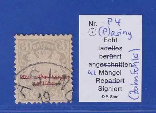 Bayern Portomarke 3 Pfennig Mi.-Nr. 4 O PASING gpr. SEM BPP