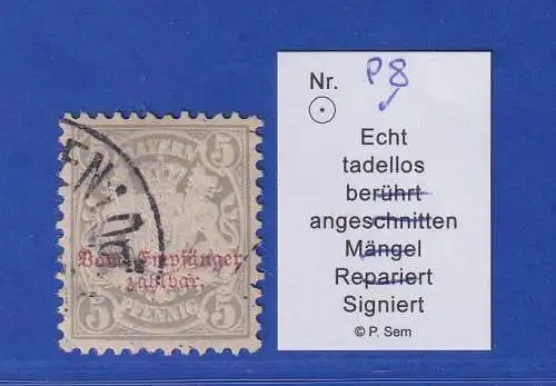 Bayern Portomarke 5 Pfennig Mi.-Nr. 8 gestempelt gpr. SEM BPP