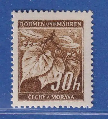 Böhmen und Mähren 1941 Ergänzungswert Lindenzweig 30 H braun Mi.-Nr. 64 ** 